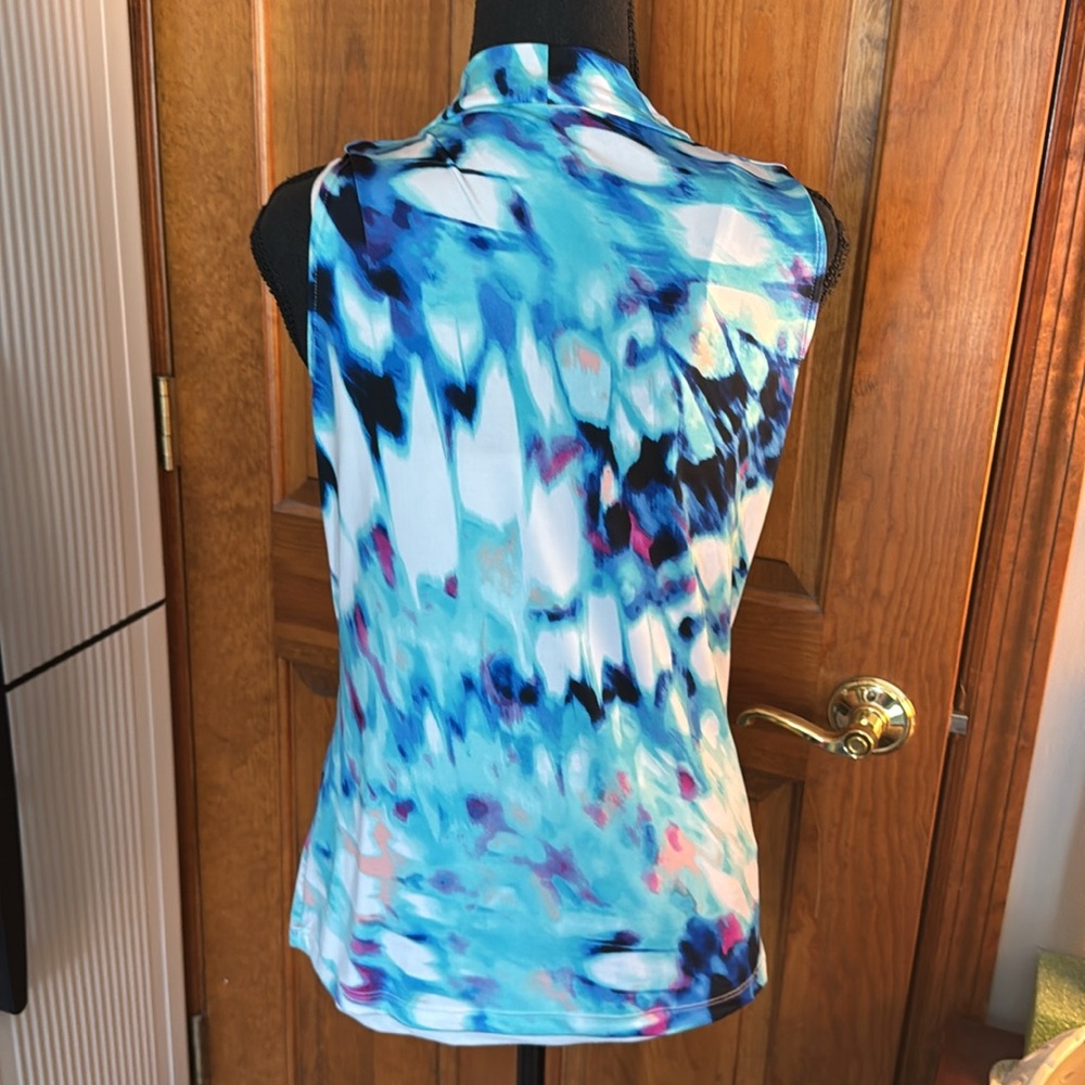 Blue and Pink Sleeveless Cowl Neck Top - Picture 5 of 6